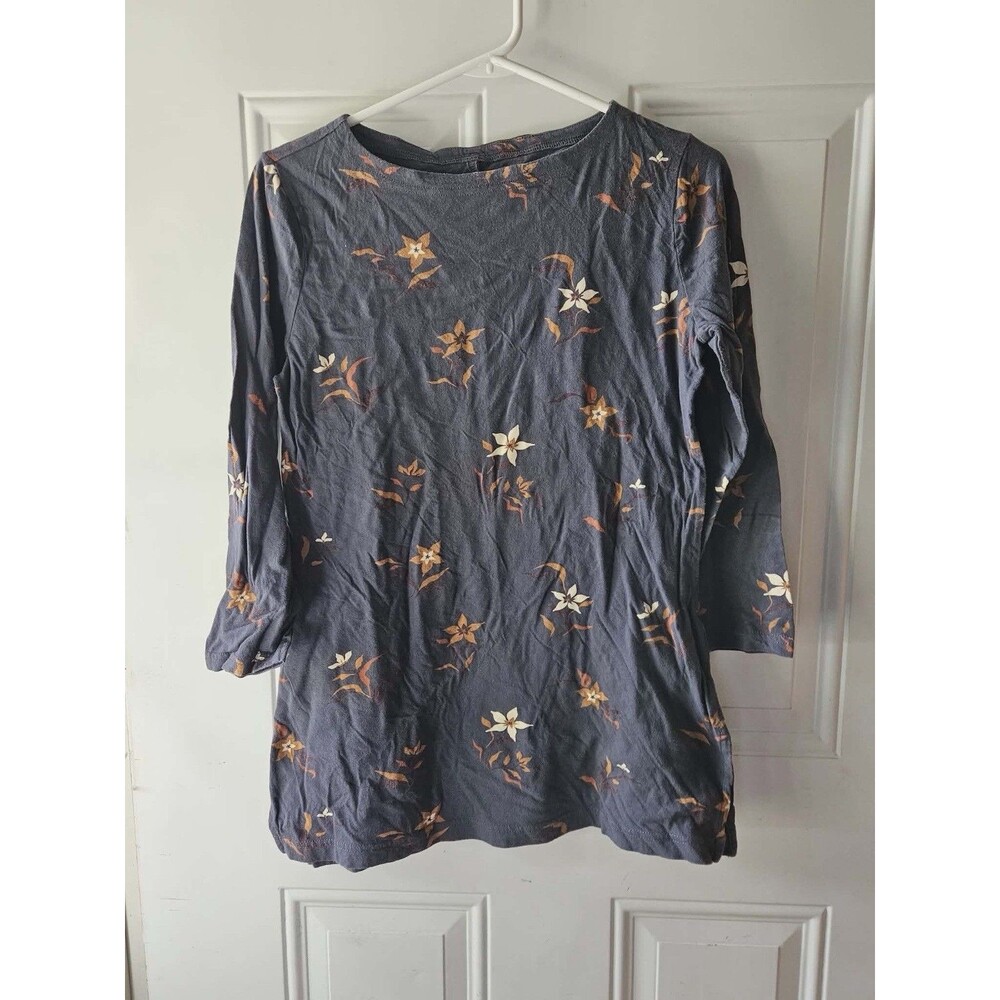 Duluth Trading Co Women’s XS Floral Top 100% Cotton Gray 3/4 Sleeve Casual
